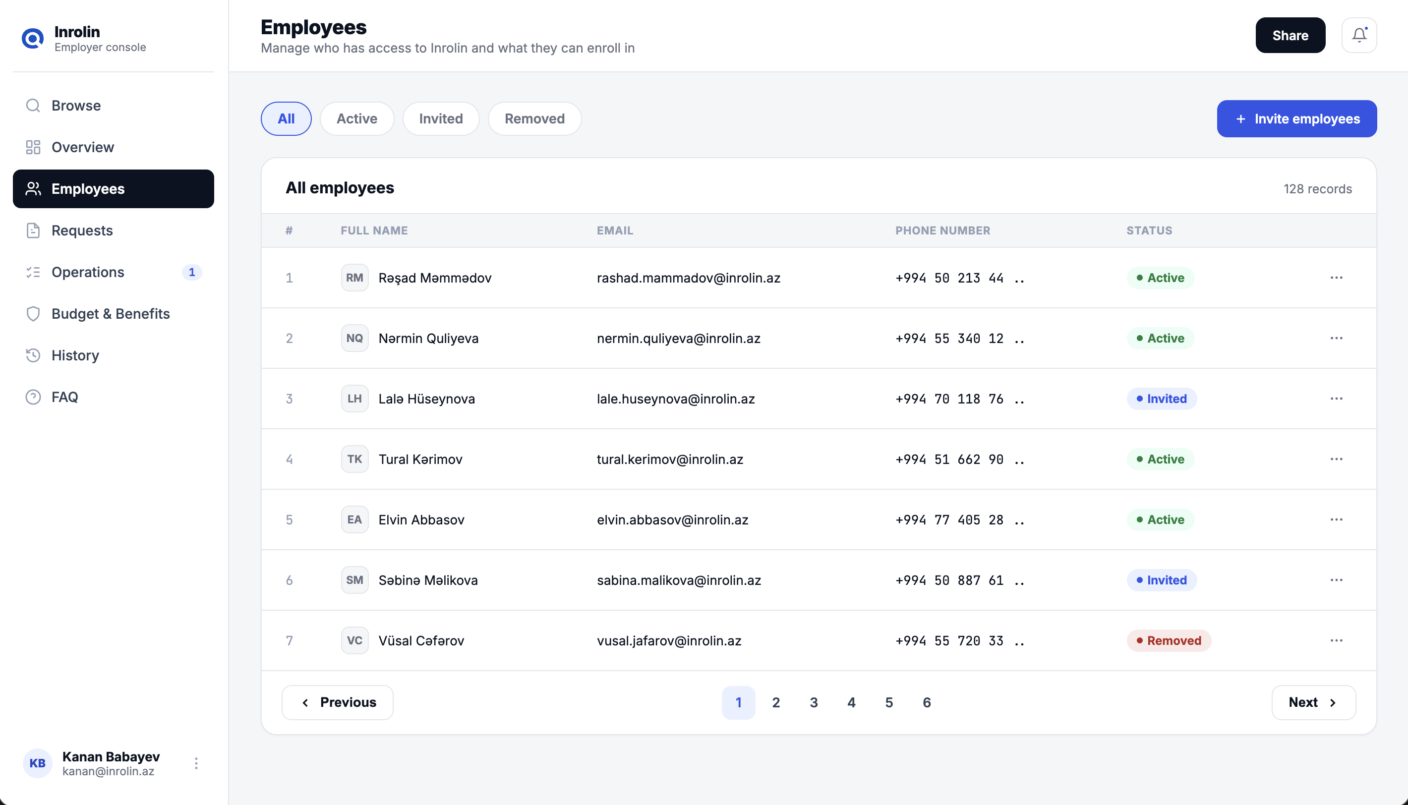 Inrolin employer dashboard